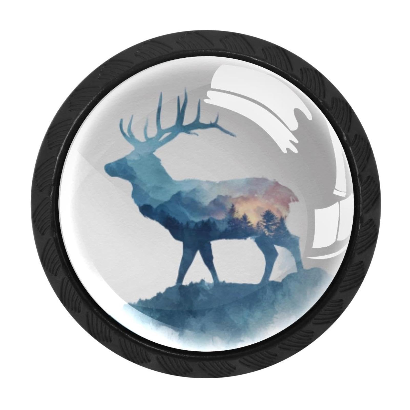 CHENZZZZ 4 Pack Black Watercolor Mountain Deer (3) Cabinet Pulls Kitchen Cabinet Handles Ideal for Cabinet,Drawer,Cupboard and Wardrobe