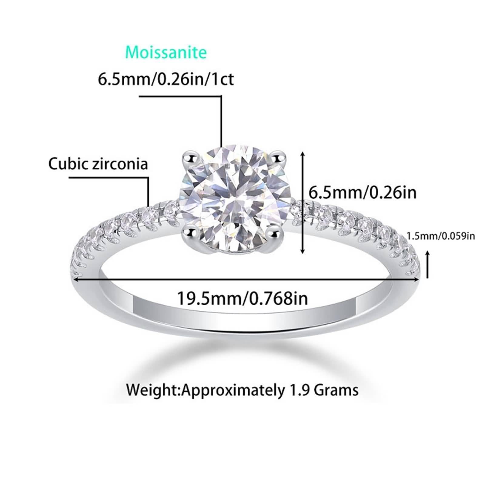 Anello per proposta di matrimonio, da donna, sottile, sottile, con moissanite rotonda, 2 carati, in argento bianco 14 carati, misura 50 (15,9)