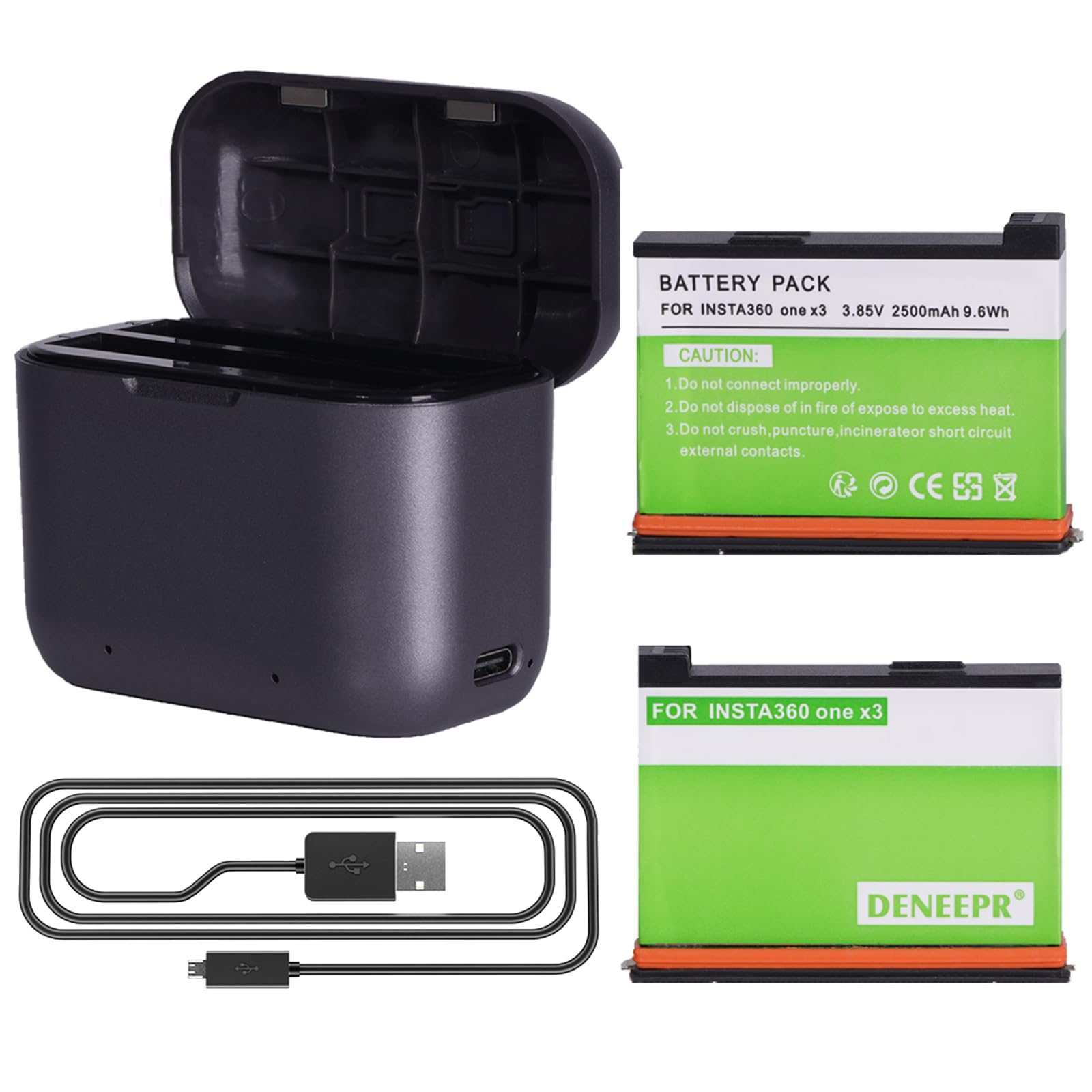 2 Piezas 2500mAh Impermeable Insta X3 Batería de Repuesto de actualización de la batería y el Cargador para Insta One X3, Compatible con Insta 360 X3 Cámara