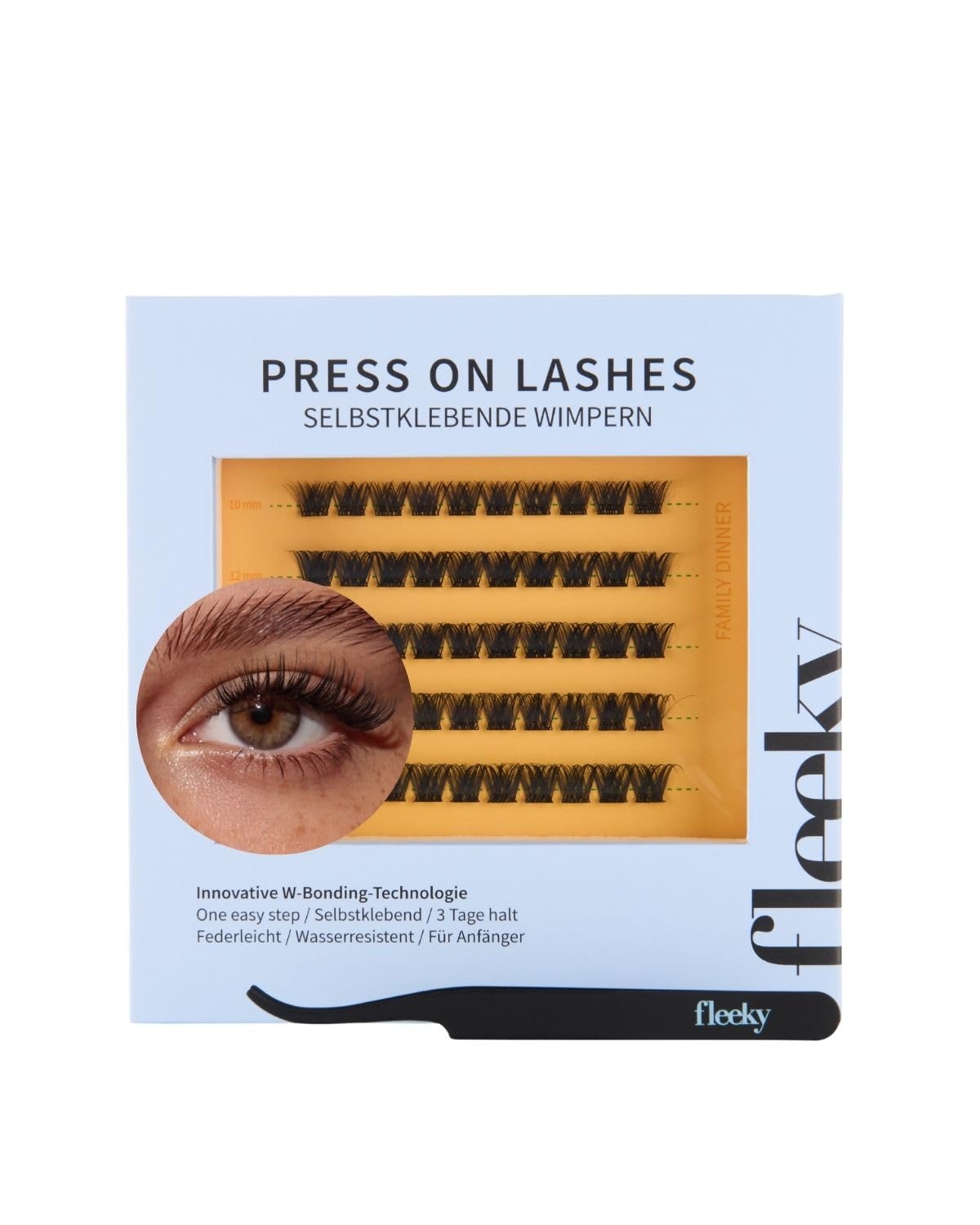 Fleeky Press On Lashes Glam – selbstklebende Wimpern ohne Kleber – Pre Glued Cluster Lashes für voluminösen Look mit bis zu 3 Tage Halt (Family Dinner)