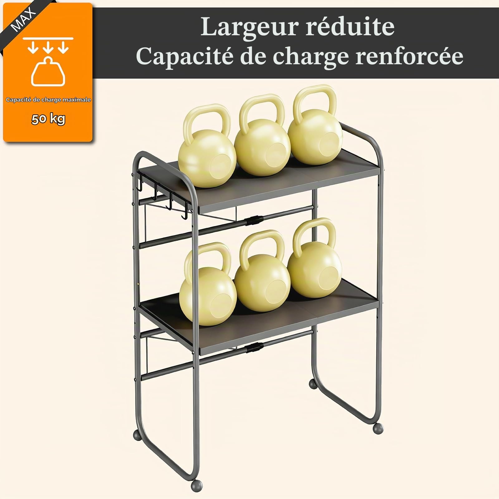 Support Extensible de Micro-ondes 3 Niveaux, Largeur Réglable, Gris