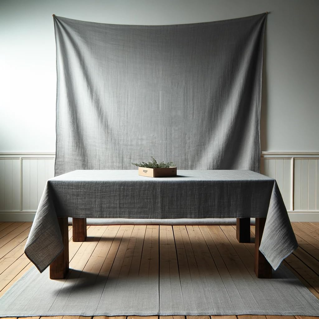 SANLEHAUSE Linen Tablecloth Grey 61 x 157 Inch(155 x 400cm) Rectangular Handmade Grey Table Cover Natural Environmentally Friendly Material Solid Color Table Cloth Hollow Classic Design