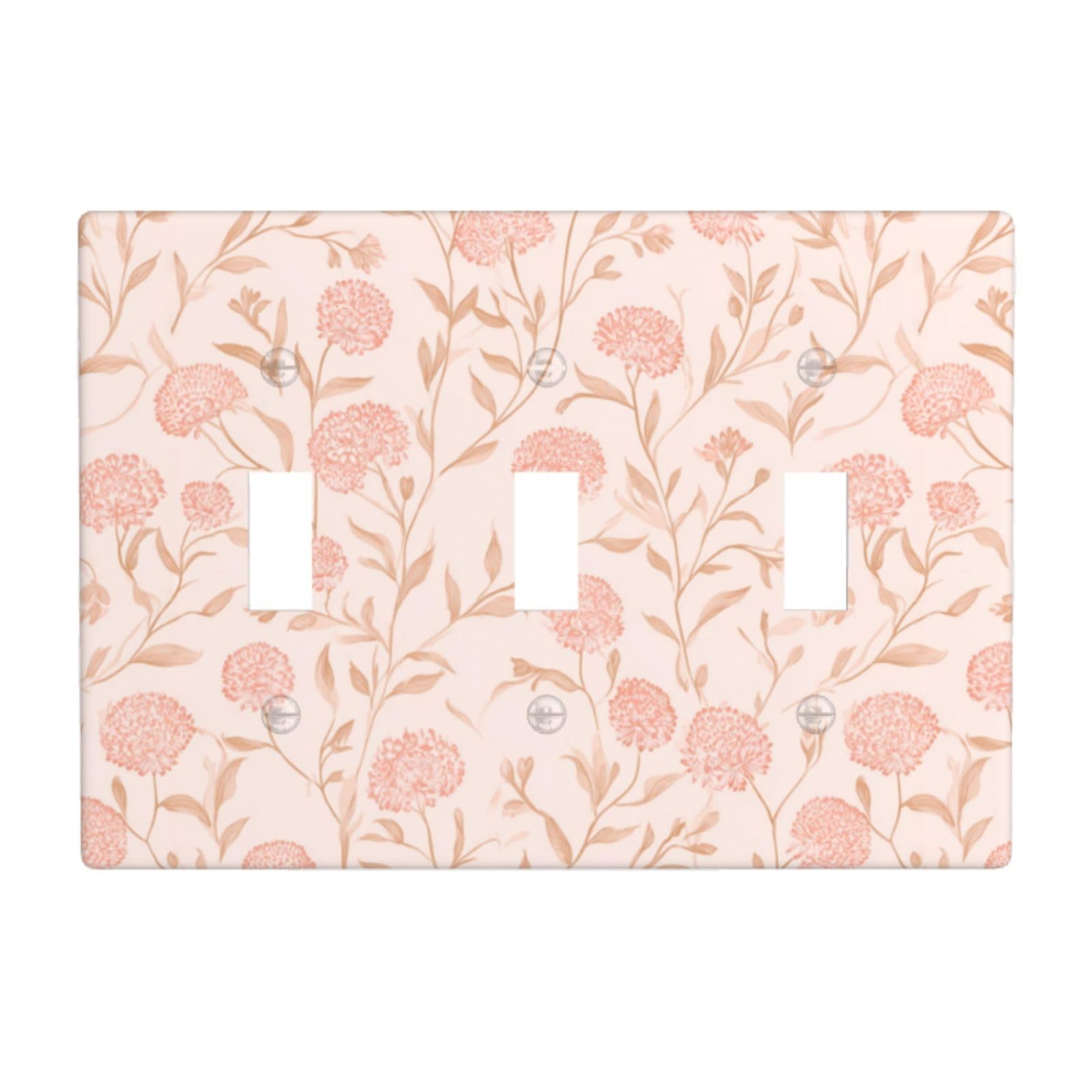 Woshuwo White Small Floral Motifs Pink Flower Light Switch Covers 3 Gang Triple Toggle Wall Plate Switchplate Electrical Faceplate For Bathroom Kitchen Bedroom Decor