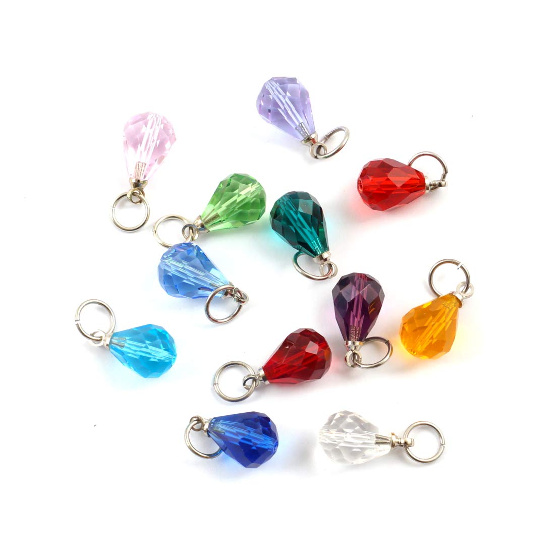 3 Sets Adabele Dangle Birthstone Charm Pendant Drops 10mm Austrian Teardrop Crystal Beads Silver Plated Open Jump Rings (36pcs) for DIY Craft Jewelry Making BR6