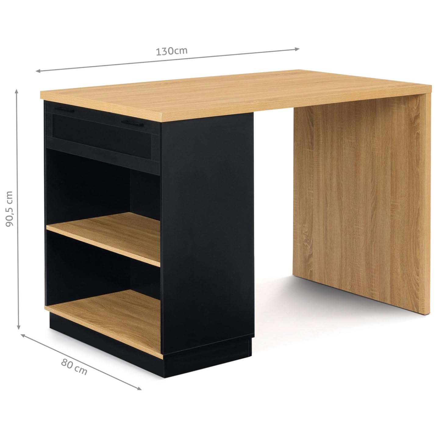IDMarket - Ilot central mange-debout 4 personnes VITO 130 cm noir et plateau bois