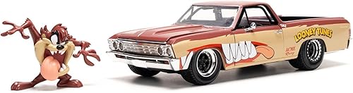 1967 Chevy El Camino Brown y Beige con gráficos y demonio de Tasmania Figura fundida a presión Hollywood Rides Series 124 Modelo de coche fundido a disponible en Yaxa Venezuela