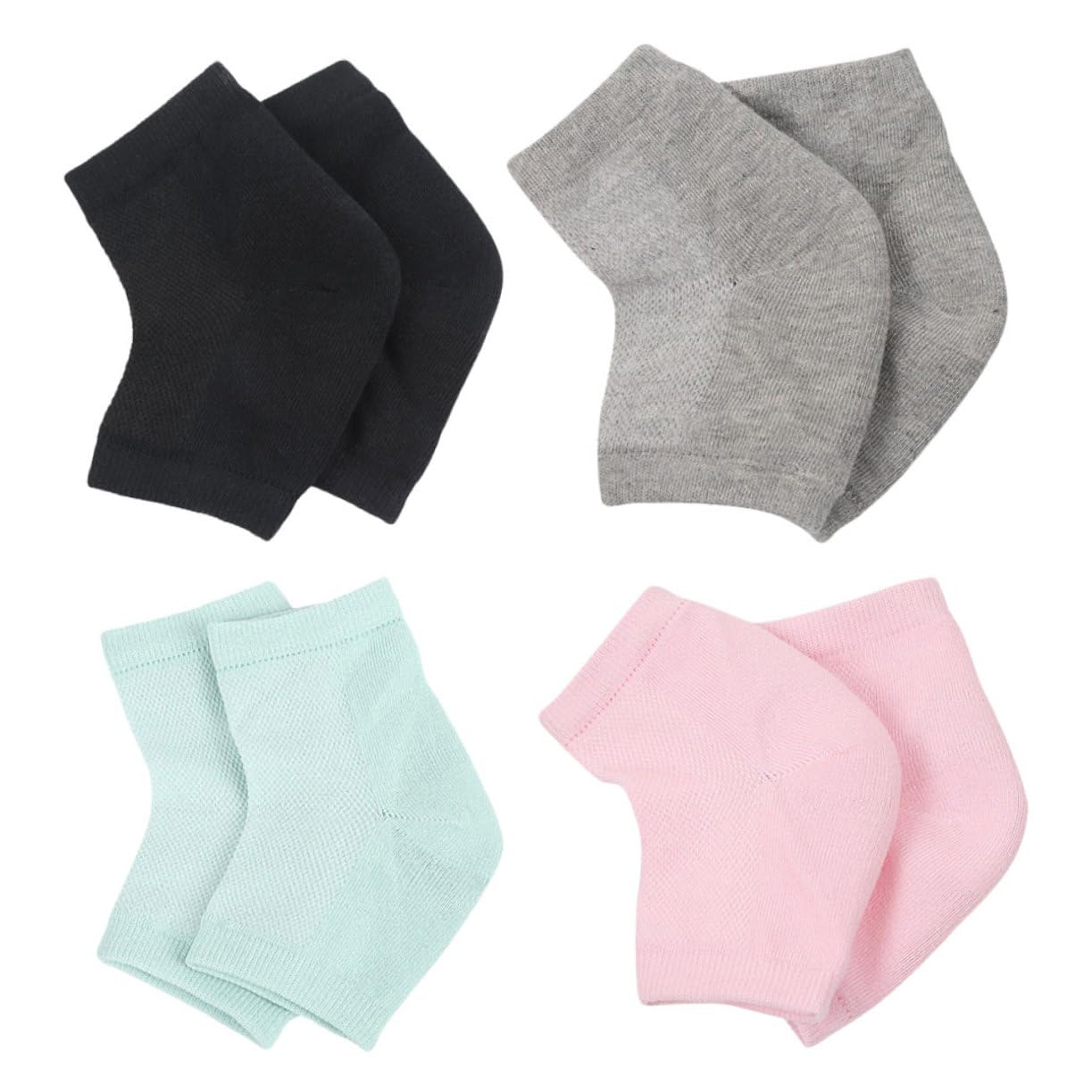 Beatifufu Anti-Slip Heel Socks 4 Pairs Moisturizing Gel Socks for Dry Cracked Feet Toeless Flexible Cotton Blend