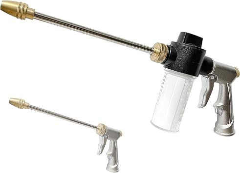 High Pressure Garden Hose Nozzle Sprayer with 3.5oz Plastic Soap Dispenser Bottle, Heavy Duty Car Wash Foam Gun, Adjustable Nozzle for Gardening, Solar Panel Cleaning, Pet Showering Silver