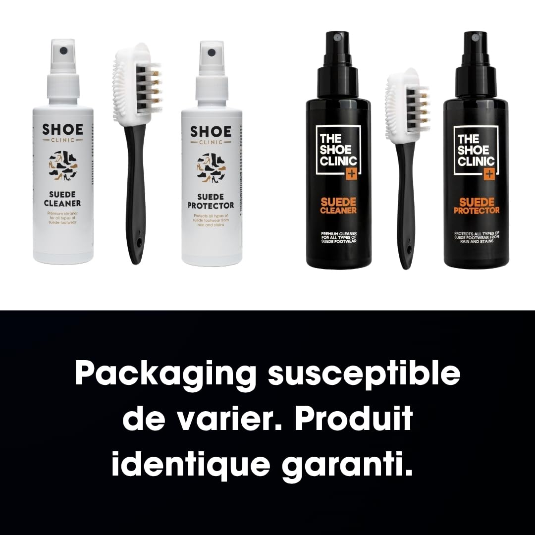 Kit Nettoyage et Entretien Chaussures en Daim & Nubuck Shoe Clinic | Nettoyant Daim Chaussure + Imperméabilisant + Brosse | Nettoie, Protège & Imperméabilise Chaussures, Baskets & Bottes