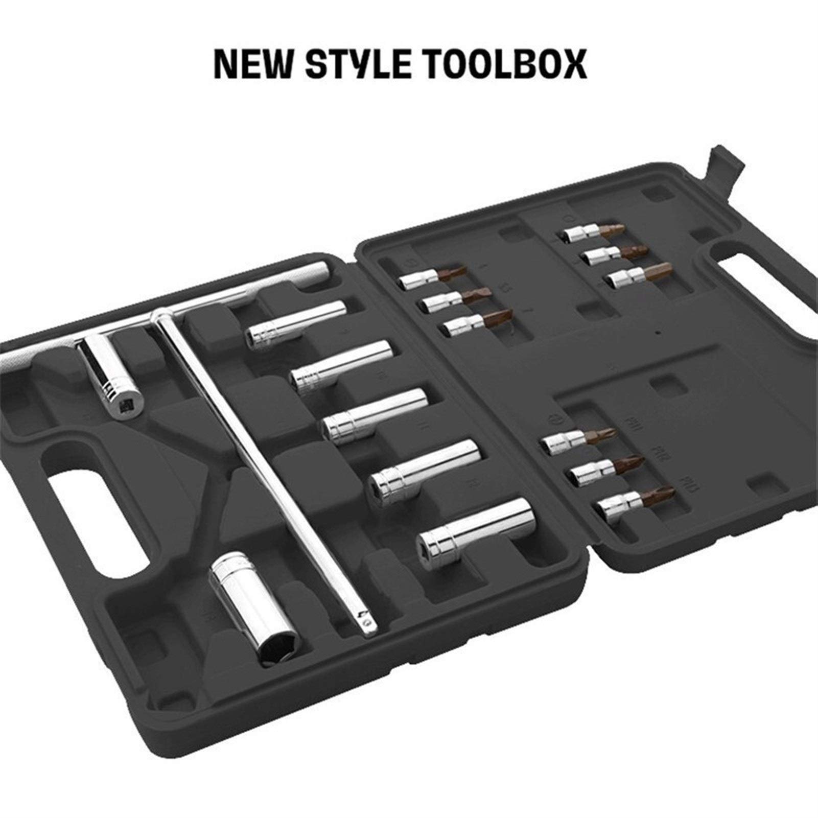 Herramienta de hardware Llave de tubo Mango en forma de T Manguitos de llave universal Llave de tuercas de tornillo extraíble 19 piezas Herramientas de reparación de automóviles de bicicleta (Color