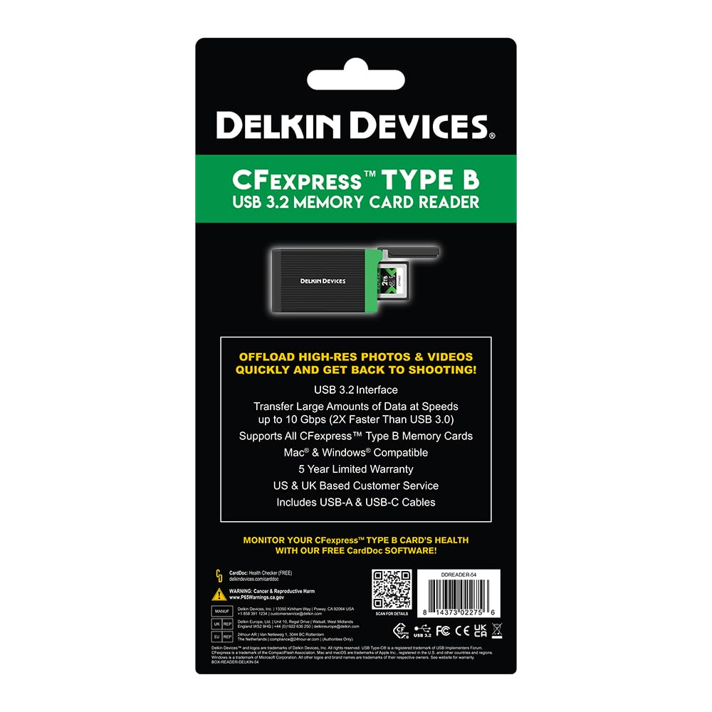Delkin Devices USB 3.1 Gen 2 CFexpress Lettore di schede di memoria, velocità di trasferimento 10Gb/s