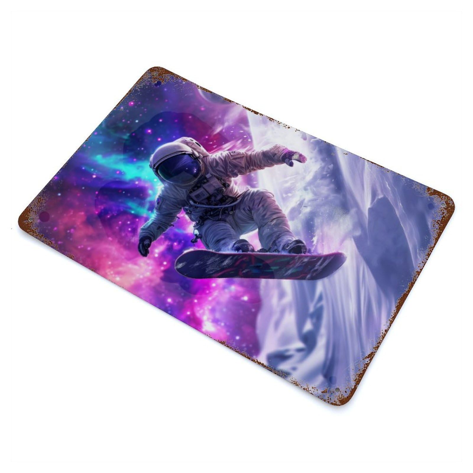 Garage Style Astronaut SurfBoard Rusty Metal Tin Sign 11.8"x7.9", Farmhouse Wall Decor for Bar And Workshop