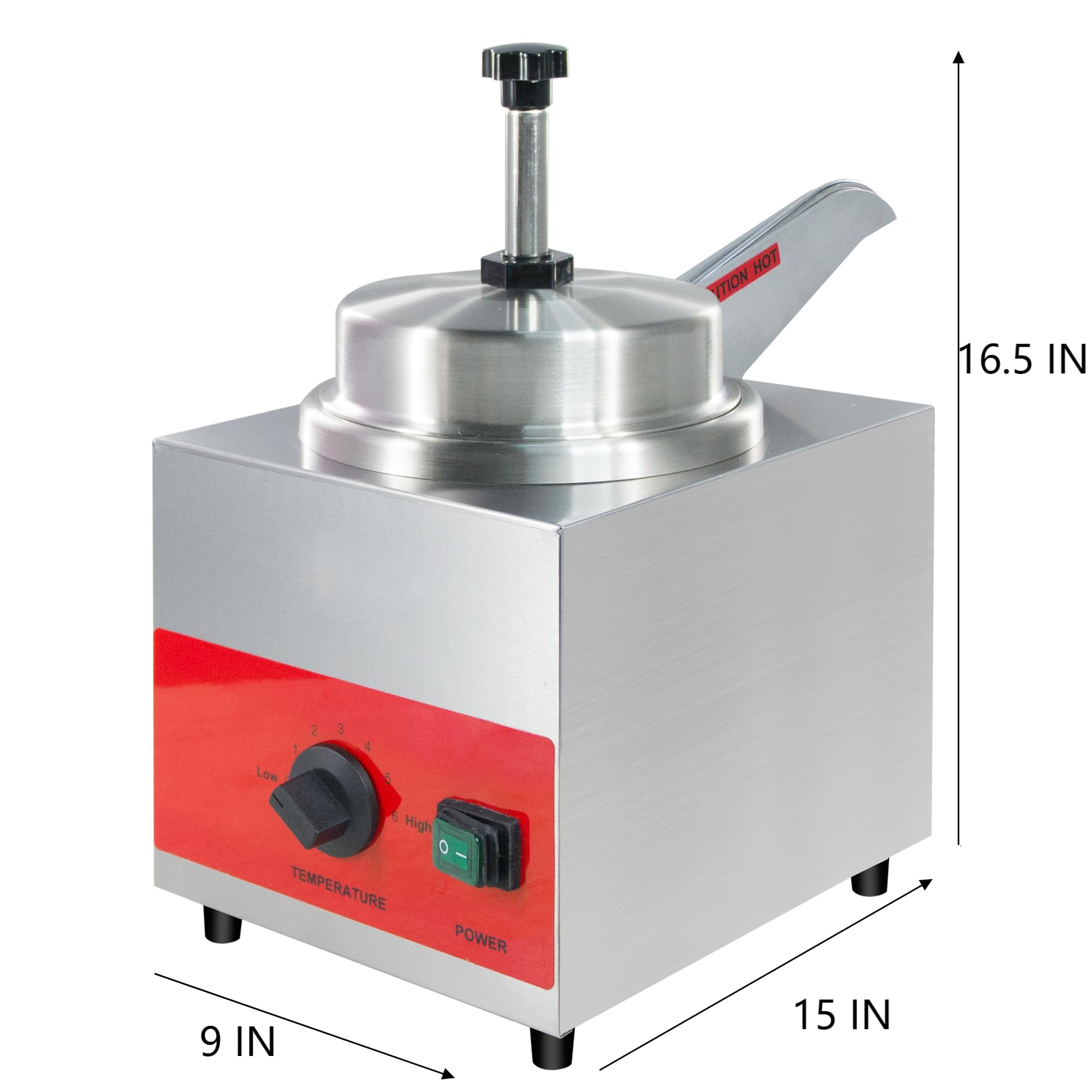 EASYROSE Square Nacho Cheese Dispenser Warmer 3.5Qt Electric Nacho Cheese Machine Stainless Single Head Hot Fudge Warmer with Pump for Cheese/Butter/Caramel/Sauce 120V 550W