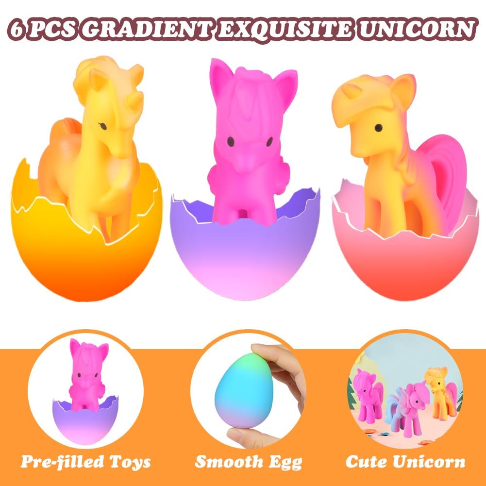 Unicornio Eclosionando Huevos Arcoíris, 6 Huevo de Unicornio Juguete para incubar en Agua, Caja Sorpresa para Eclosión Mágica para Niños Niñas Regalos para Cumpleaños Pascua