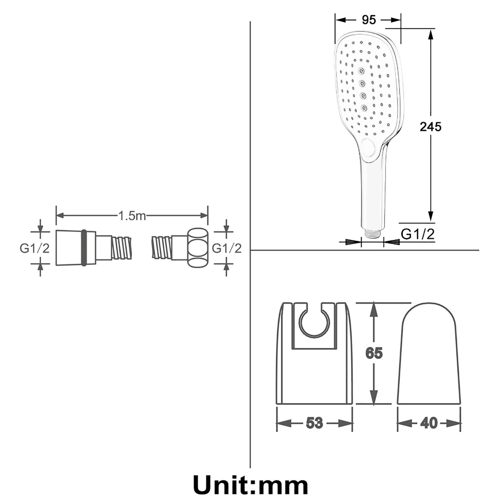 Rociador de Ducha de Mano de Alta Presión Rociador de Ducha de Mano de Cromo de 3 S Rociador de Ducha de Mano de Alto Flujo Universal con Soporte de Ducha de Manguera de 1,5 M