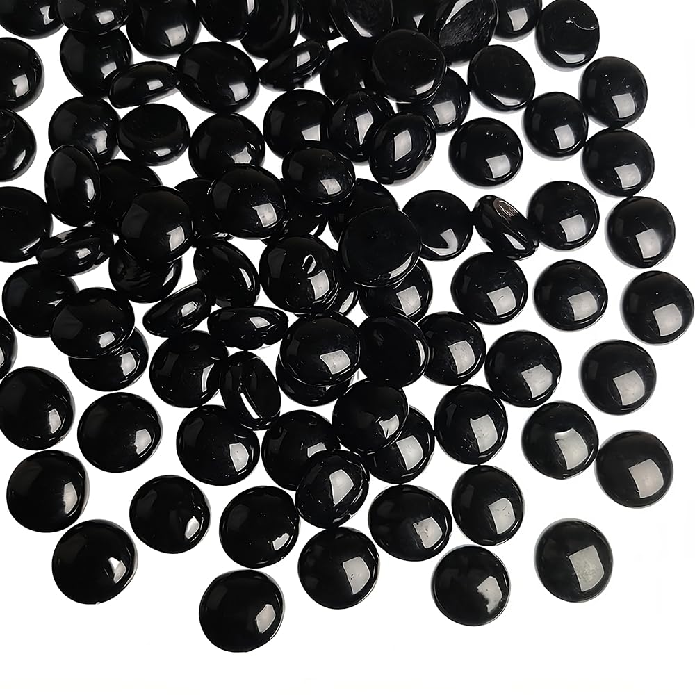 Halloween Decor Opaque Black Flat Marbles 1Lb, Glass Gems for Vase Fillers