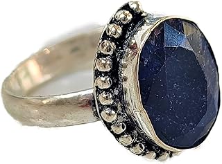 Sapphire Ring, Raw Sapphire Ring, Gemstone Ring, Blue Sapphire Ring, Faceted Cut Oval Stone Ring, Dainty Ring, Bohemian Ring, Handmade Ring, Simple Band Ring, Sapphire Jewelry