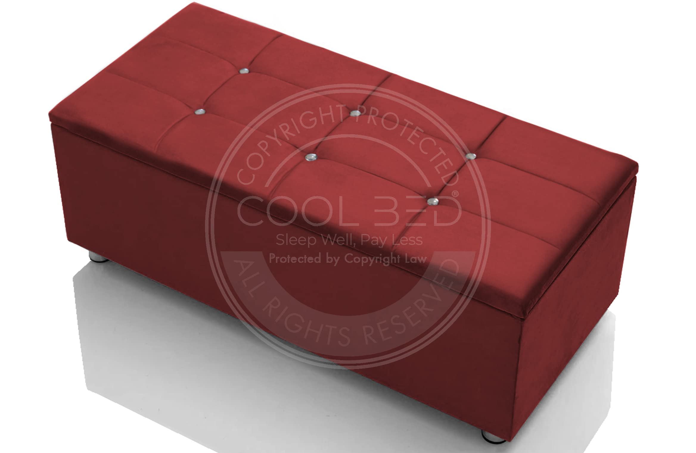 COOL BED Plush Velvet Cube Large Ottoman Storage Box Storage Bench Seat Stool Footstool Blanket Toy Boxes (Burgundy Plush)