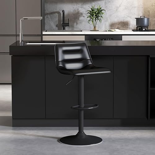 Miniatura 2 de Brage Living Taburete de bar ajustable, moderno taburete giratorio de piel sintética con respaldo, silla de bar curva sin brazos para cocina,