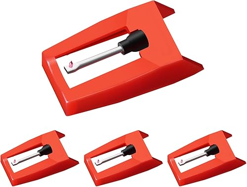 JUKFITA - Agujas para tocadiscos, 4 unidades, repuesto para la mayoría de reproductores de vinilo Victrola Crosley LP ION, color rojo