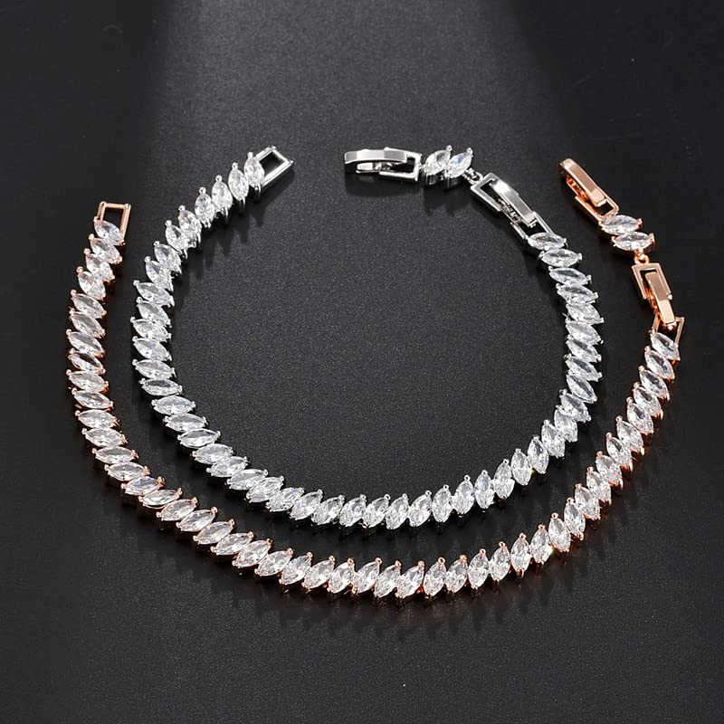 14K Gold Tennis Bracelet for Lady, Leaf-Shaped Design with Moissanite, Birthday Gift for Women3