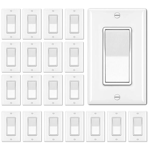 BESTTEN Paquete de 20 interruptores decorativos de pared de 3 vías con placa de pared, 15 A, 120 V/277 V, un solo polo o tres vías, interruptor de