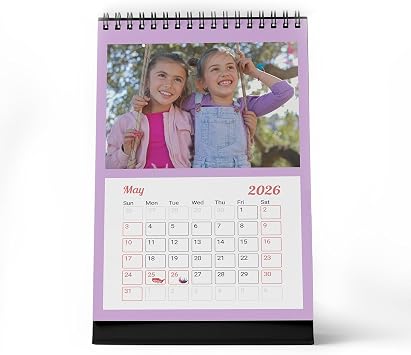 CanvasChamp Custom Calendar 2026 - Personalized Desk Calendar with Photo & Text 6" x 4" - Spiral Bound Photo Calendar