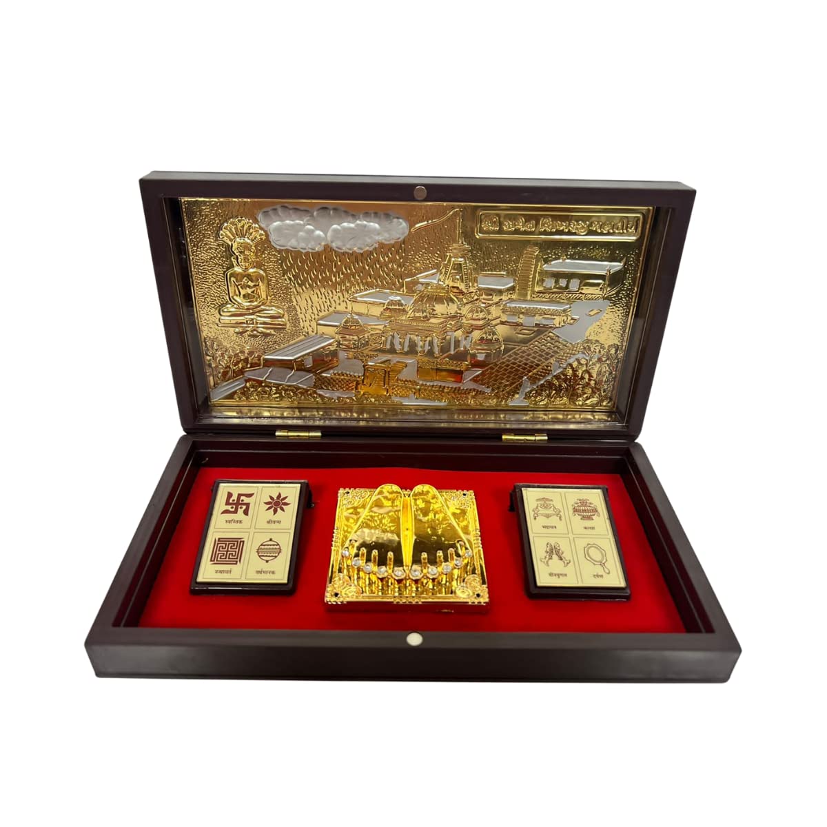 Beautiful Brown Golden Plated Sammed Shikharji Tirth With Charan Paduka Royal Box/Peti (Size - 8.5 x 4.5 inches)