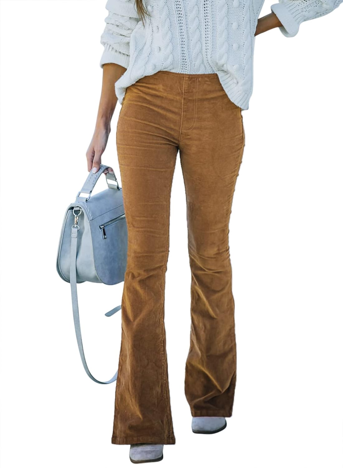 Sidefeel Women's Corduroy Flare Pants Elastic Waist Bell Bottom Trousers 2025 Fall Pants