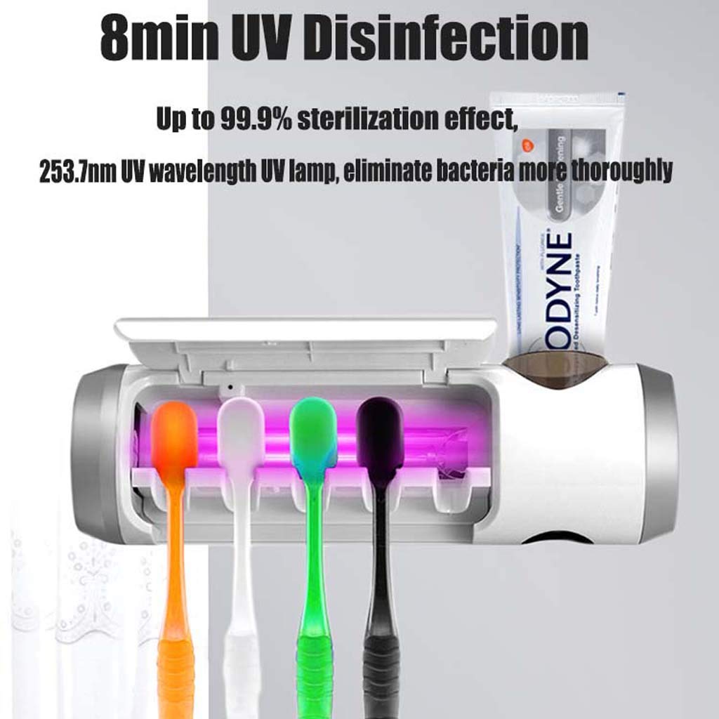 TJH Esterilizador con Soporte de Cepillo de Dientes UV, Rack de Secado de Cepillo de Dientes montado en la Pared, Caja de desinfección portátil para Cepillo de Dientes - Instalación sin Perforaciones