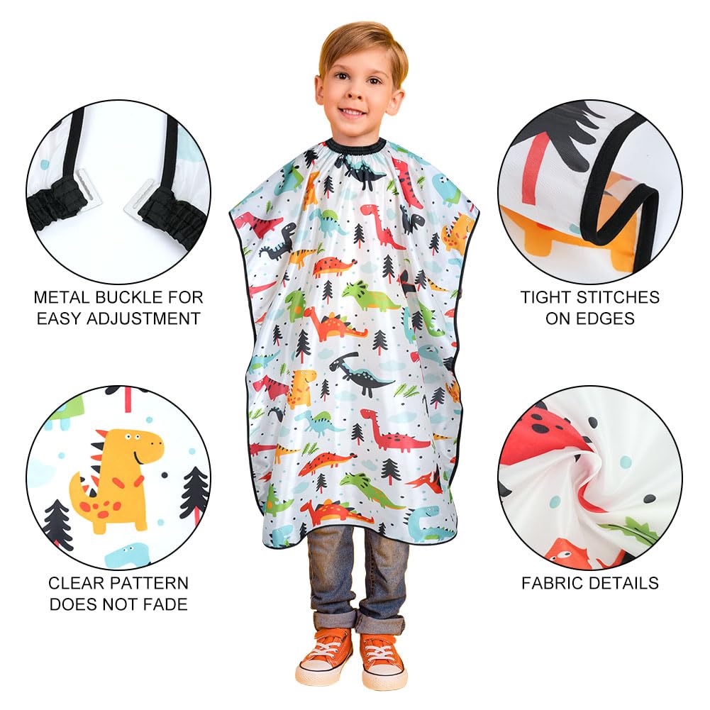 Capas de Peluquería para Niños, Impermeable Capa de Peluquería Infantil con Cepillo y Peineta, Capas de Barbero para Uso en Estudio y Hogar, Dinosaurio Blanco de Dibujos Animados — view 4