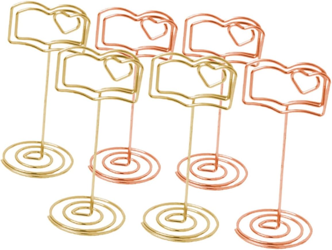 Housoutil 6pcs Sturdy Metal Photo Clip Holders Elegant Card Stands for Memos Pictures Place Cards for Office Desk Home Decor Event Settings Compact