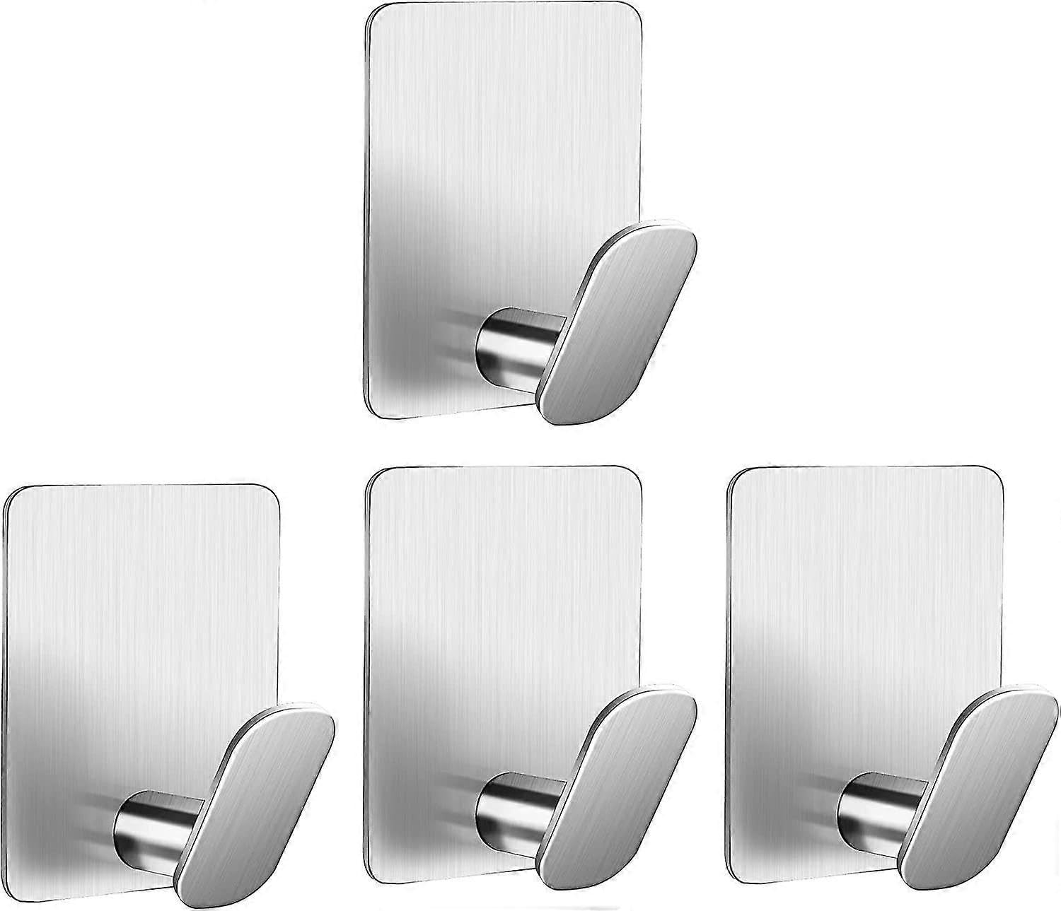 JOYHAPPST Self Adhesive Hooks Stainless Steel Sticky Hooks Silver Coat/hat Hook Stick On Wall Towel Hooks for Bathrooms Kitchen, 4 Packs