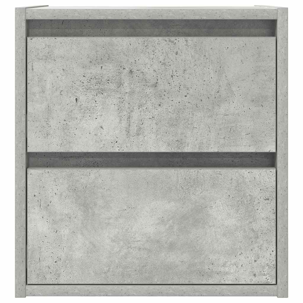 Comodino sospeso grigio cemento, 38 x 34 x 40 cm, in legno | Consolle da parete salvaspazio per camera da letto con due cassetti in robusto legno effetto cemento.