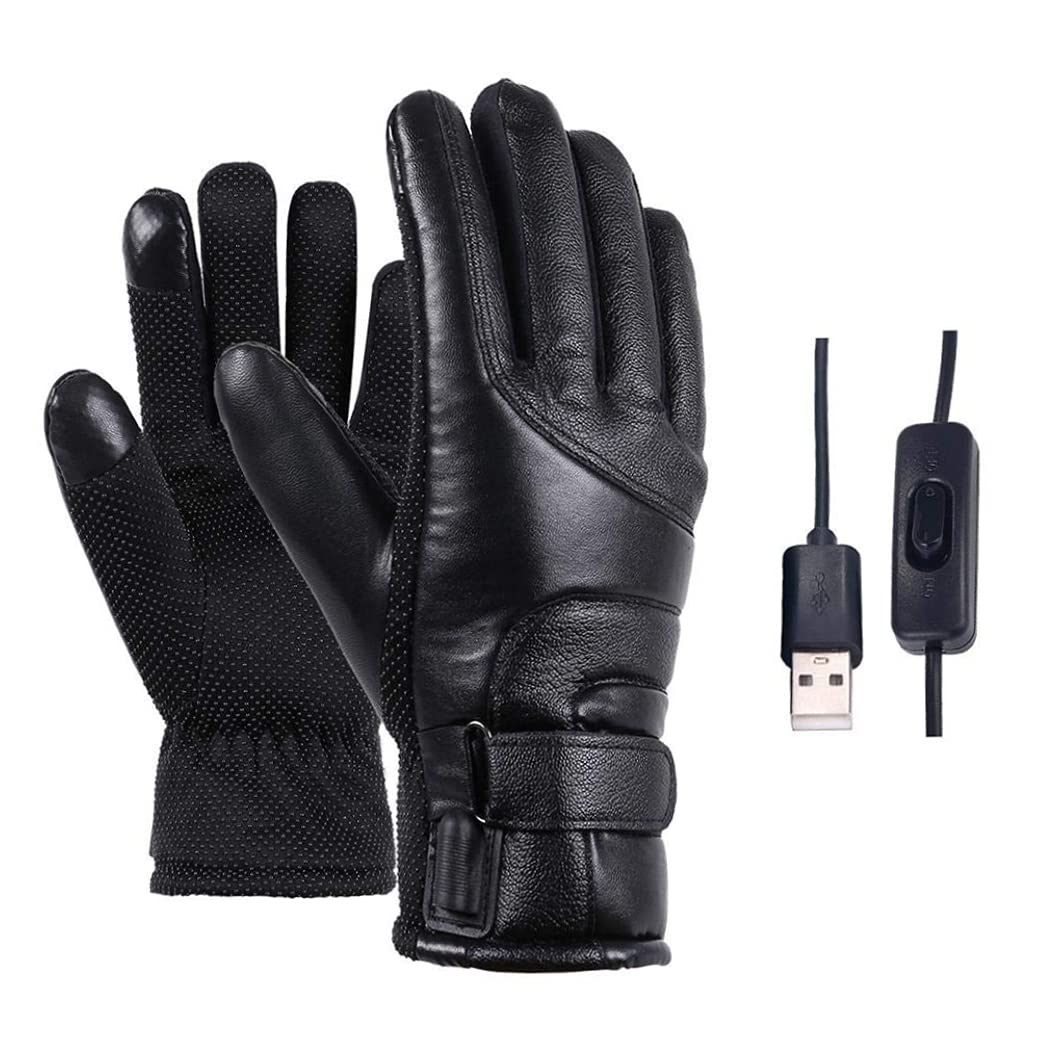 Guantes térmicos eléctricos USB impermeables de cuero negro para esquí y ciclismo 8