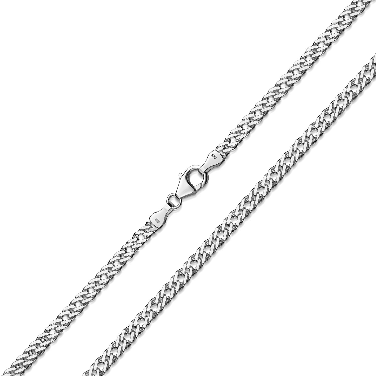 MATERIA by Matthias Wagner Zwillings-Panzerkette Damen 925 Silber 3,9mm flach in 40-70 cm K128 | Breite Silberkette aus rhodiniertem 925 Sterling Silber in 40-70cm massiv Made in Germany von MATERIA by Matthias Wagner