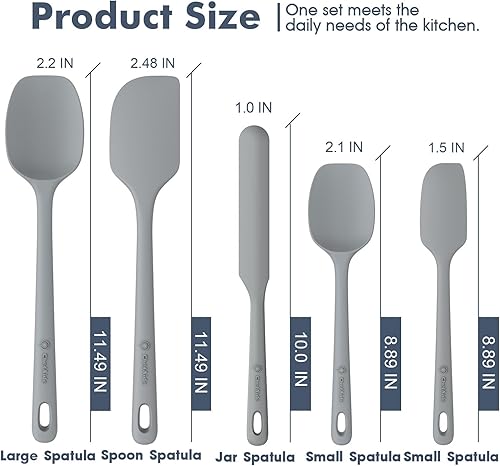 Miniatura 2 de Juego de 5 espátulas de silicona, espátulas de goma de grado alimenticio, con mango fuerte y agarre ergonómico, resistentes al calor hasta 600 F,