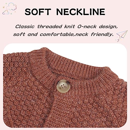Peecabe Toddler Girl Sweaters Cable Knit Long Sleeve Crewneck Chunky Crochet Cardigans 1-6T3