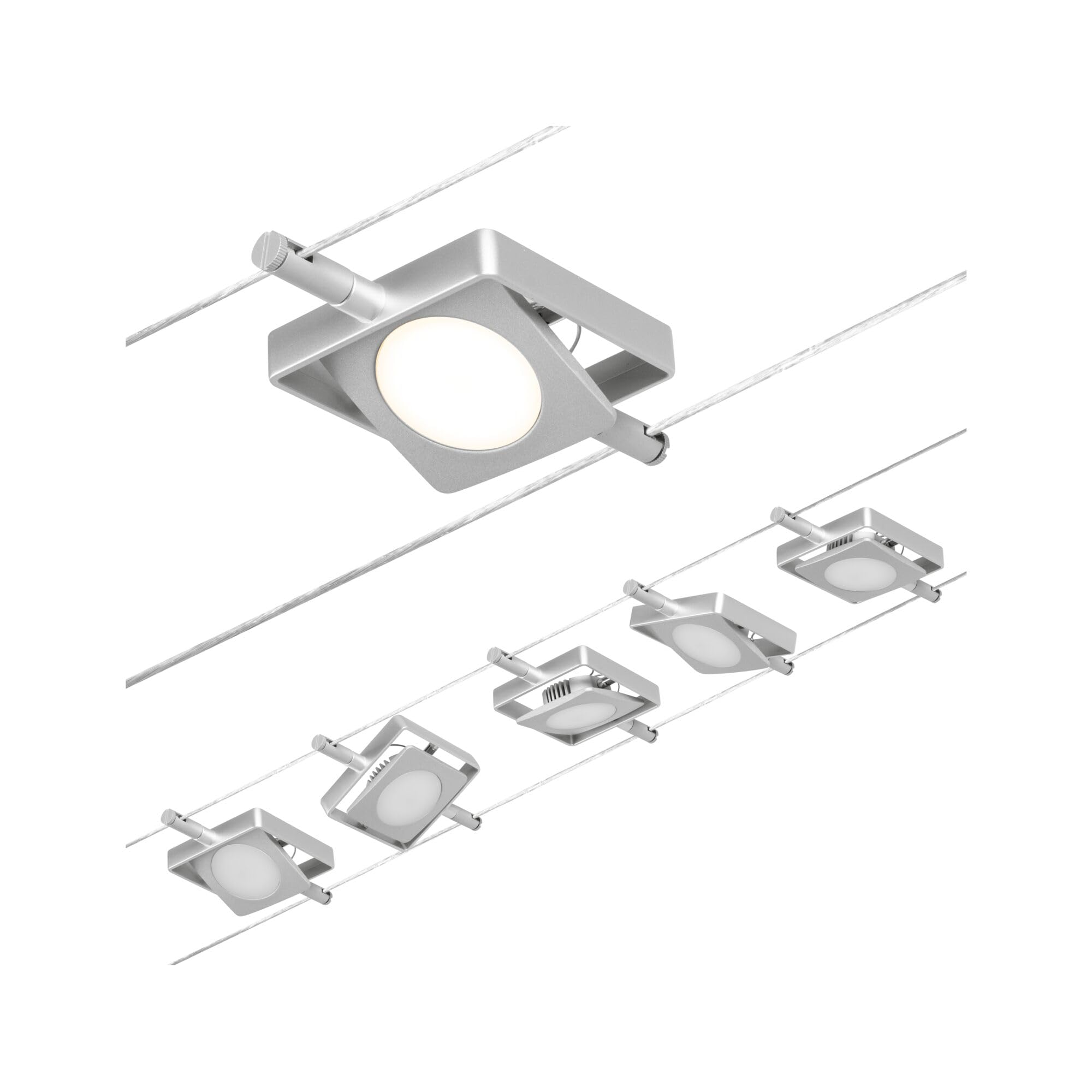 Paulmann 94420 Corduo Kit de système à câble LED RoundMac DC, 5 x 4,5 watts inclus, extensible, chrome mat, chrome, câble métallique, 3 000 K