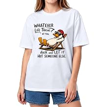 Womens Funny Duck Graphic Tees Humorous Sarcastic Tshirts Whatever Life Throws at You Shirt Cute Cartoon Summer Tops