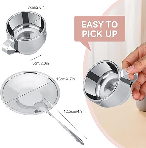 Miniatura 6 de Juego de tazas y platillos de 4 onzas, taza de café con aislamiento de doble pared de acero inoxidable con platillo y cuchara para café, café con