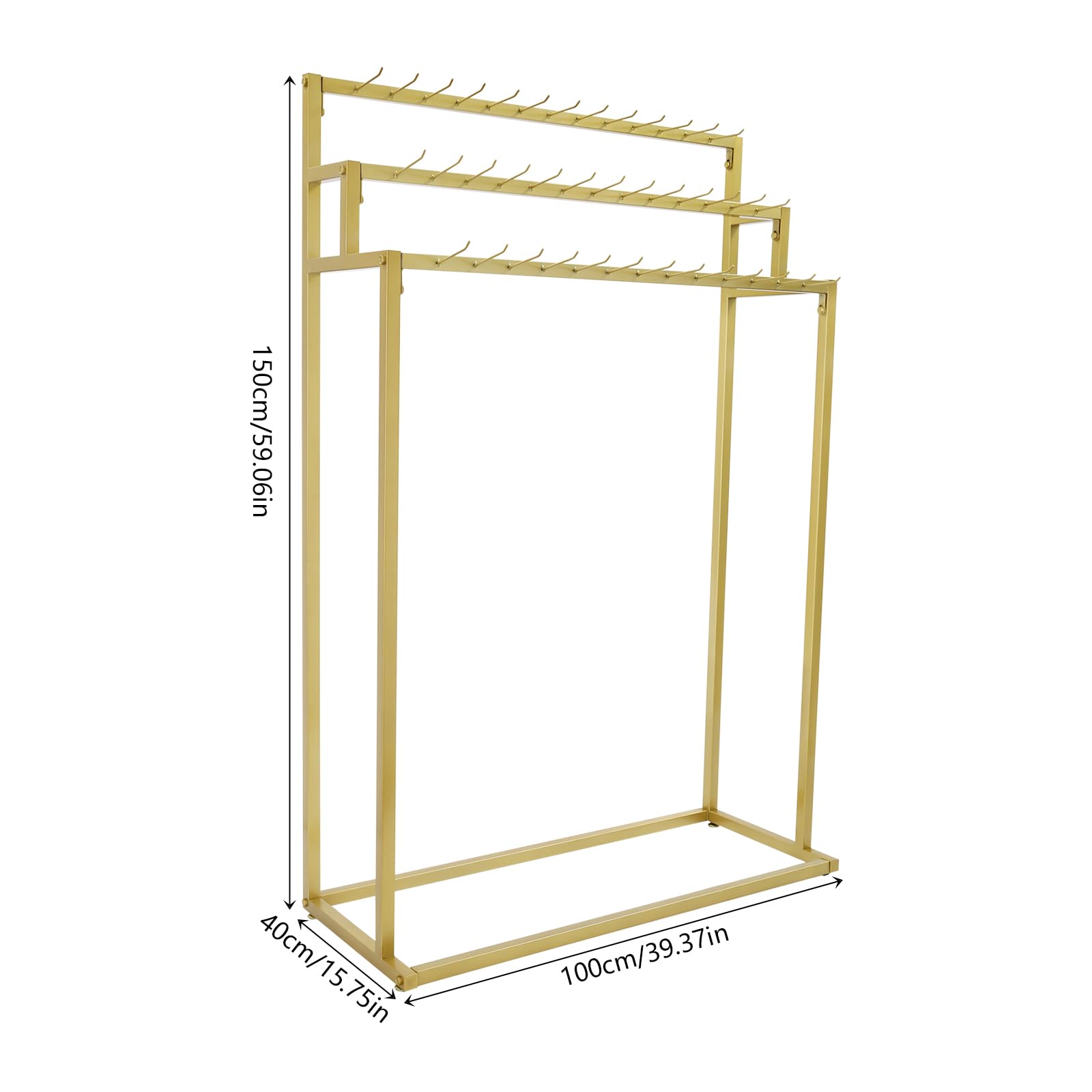 YUMIONB Belt Hanger, 3 Tiers Freestanding Clothes Hanger Commercial Shelves Retail Display Holder Modern Gold Scarf Display Rack with 39 Hooks for Clothing Stores, Vending Stores, Jewelry Stores