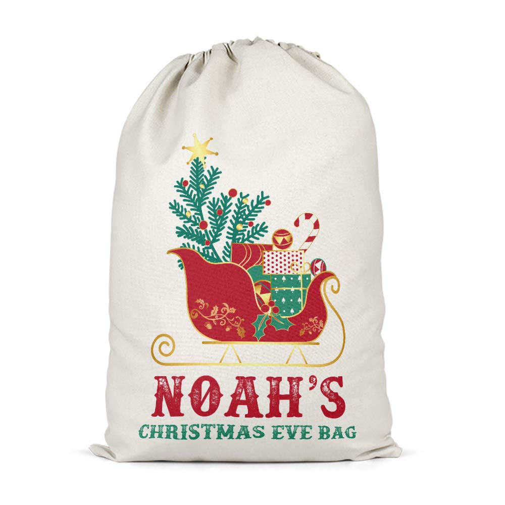 Purple Print House Kids Sleigh Christmas Eve Present Sack - Personalised For Kids - Box Santa On The Shelf, L