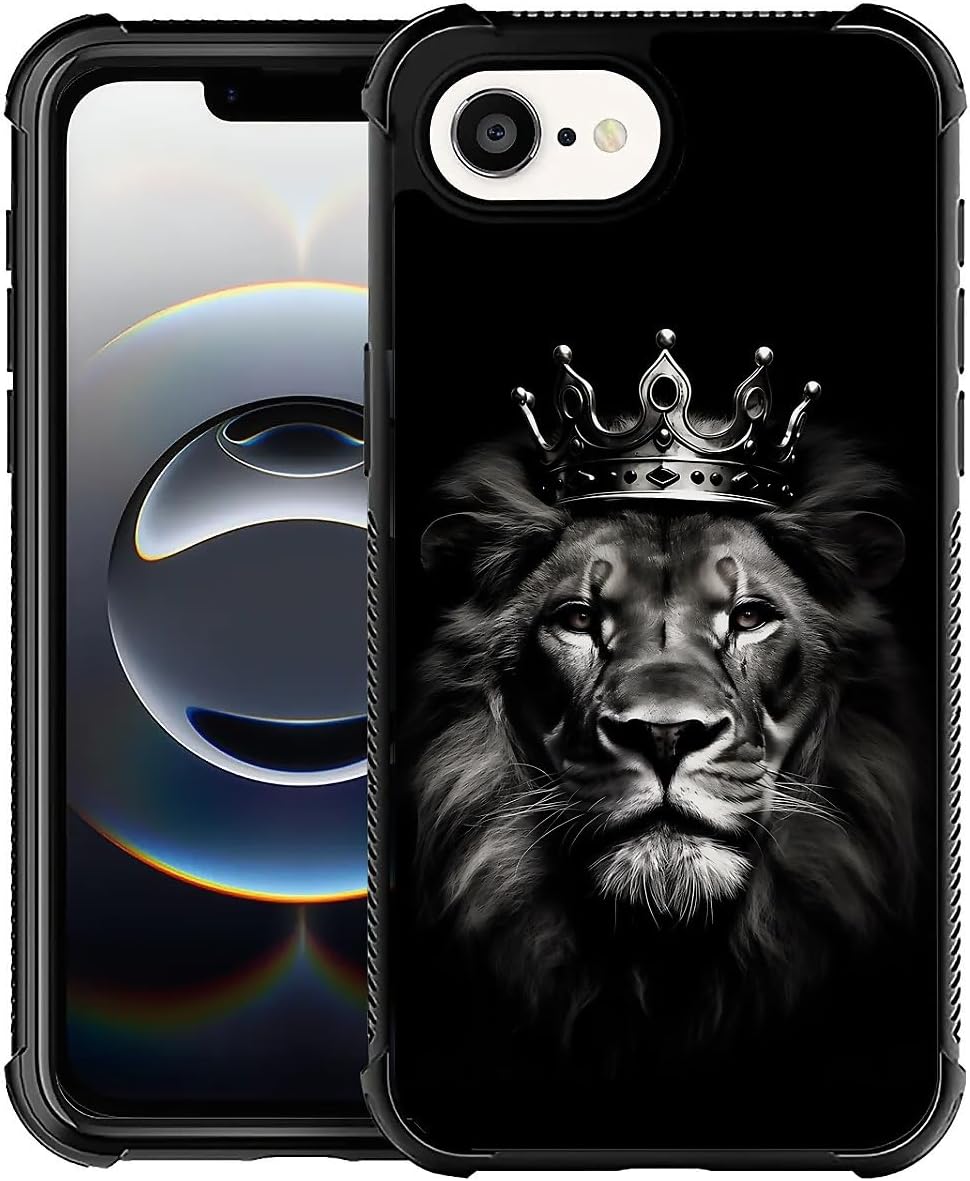 for iPhone 16e Case,Graphic Design for Girl Boy Soft Silicone Hard Acrylic Shock Protection Designed for iPhone 16e King Crown Lion Pattern