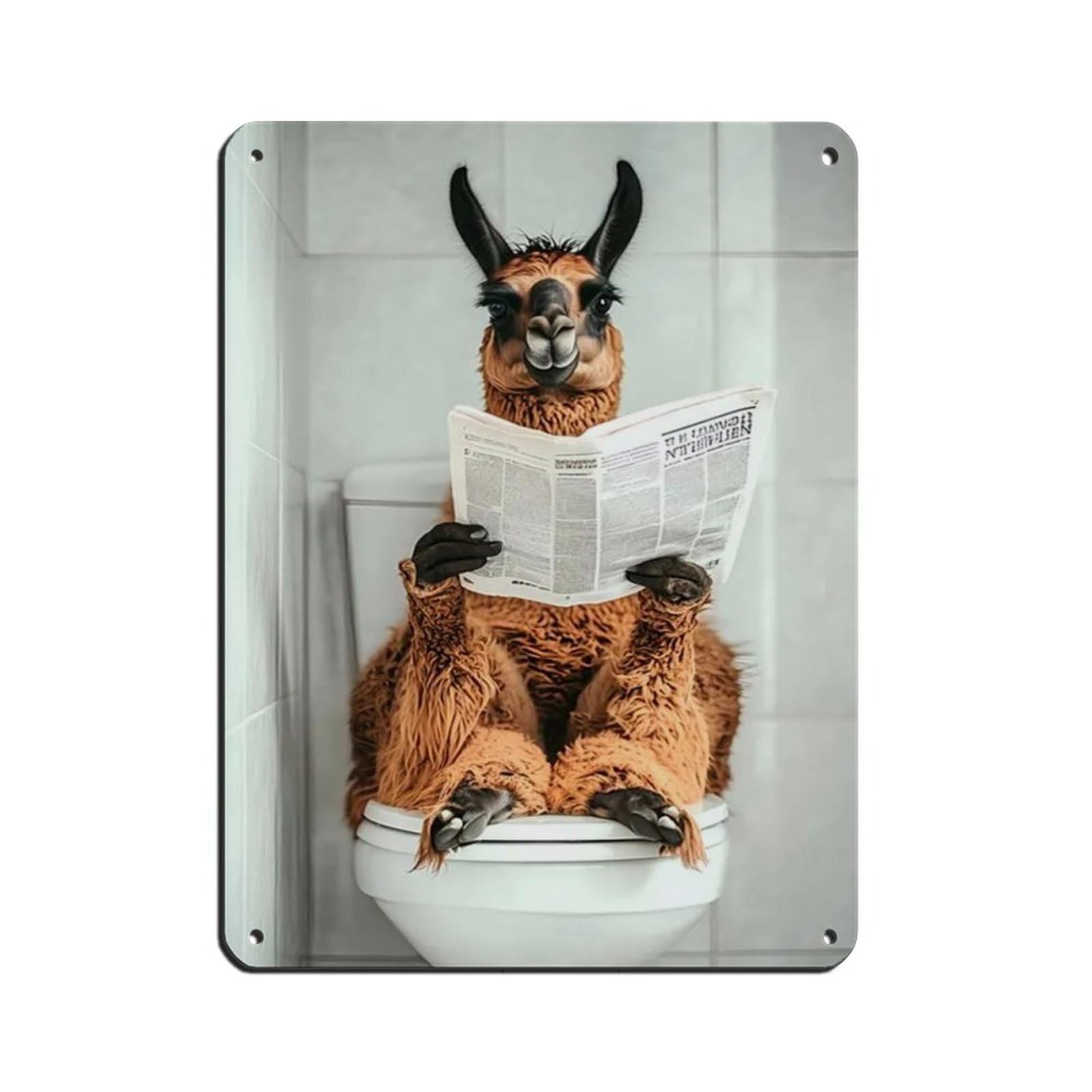 Llama Sitting on Toilet Reading Newspaper Tin Sign Vintage Metal Pub Club Cafe Bar Home Wall Art Decoration Poster Retro 12x16inch(30x40cm)