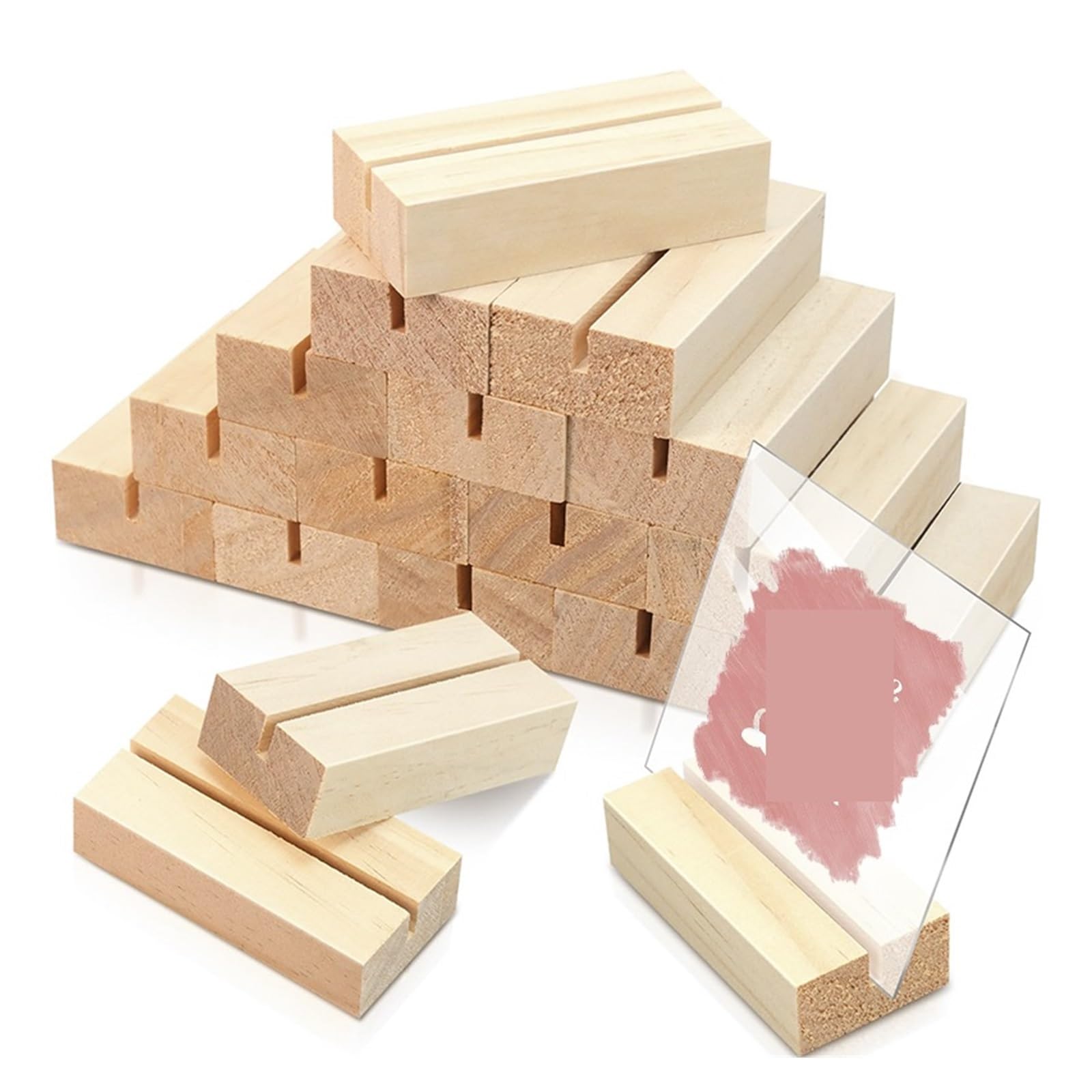ZGCrumphant Wooden Card Holder 5/10/20pcs Wooden Place Card Holders, Table Number Wood Holder Stands for Acrylic Signs Name for Party(20pcs)