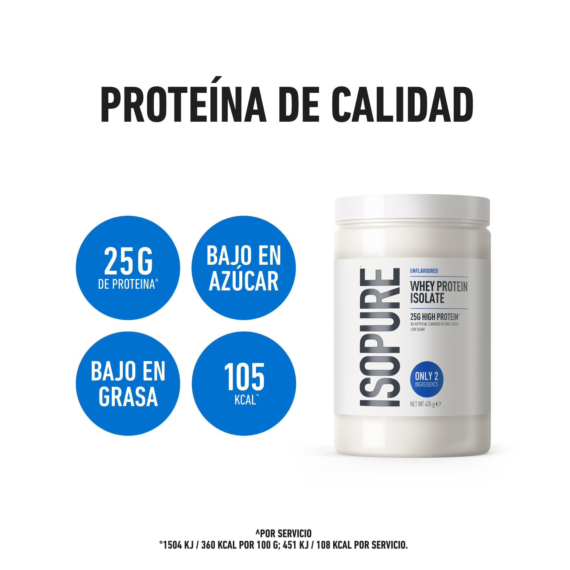 Isopure Aislado de Proteína de Suero sin Sabor – 25?g de Proteína por Ración, Bajo en Azúcar y Grasas, Sin Aromas ni Edulcorantes Artificiales, Solo 2 Ingredientes, 435?g