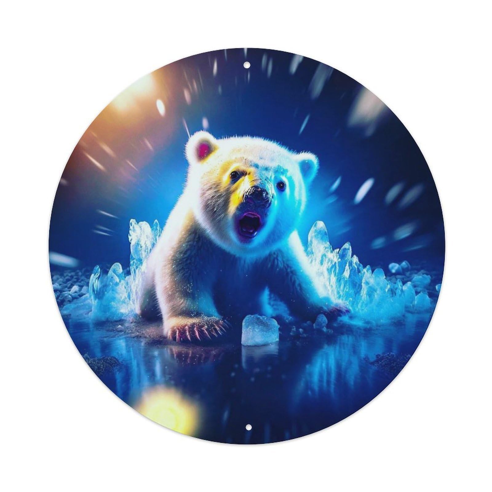 Arctic Animals Roaring Baby Polar Bear Vintage Metal Tin Sign Plaque Wall Decor for Cafe, Club Bar, Office, Garden Metal Poster 8x8Inch