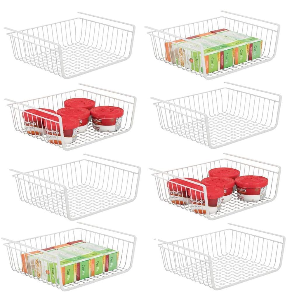 Photo 1 of Ankuce 8 PACK Hanging Under Shelf Storage Basket Kitchen Cabinet Organizer Storage, Slides Under Wire Shelves for Counter Pantry Desk Bookshelf, White