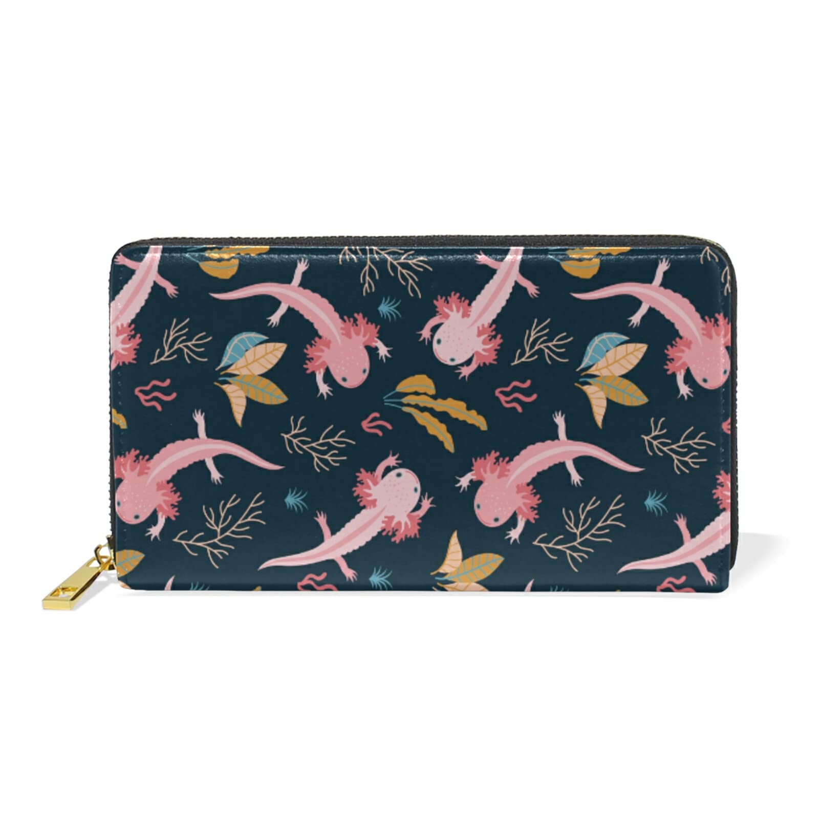 CHPGPUGWomen's Axolotl Long Wallet,Zippered Coin Purse,PU Leather Clutch Wallet